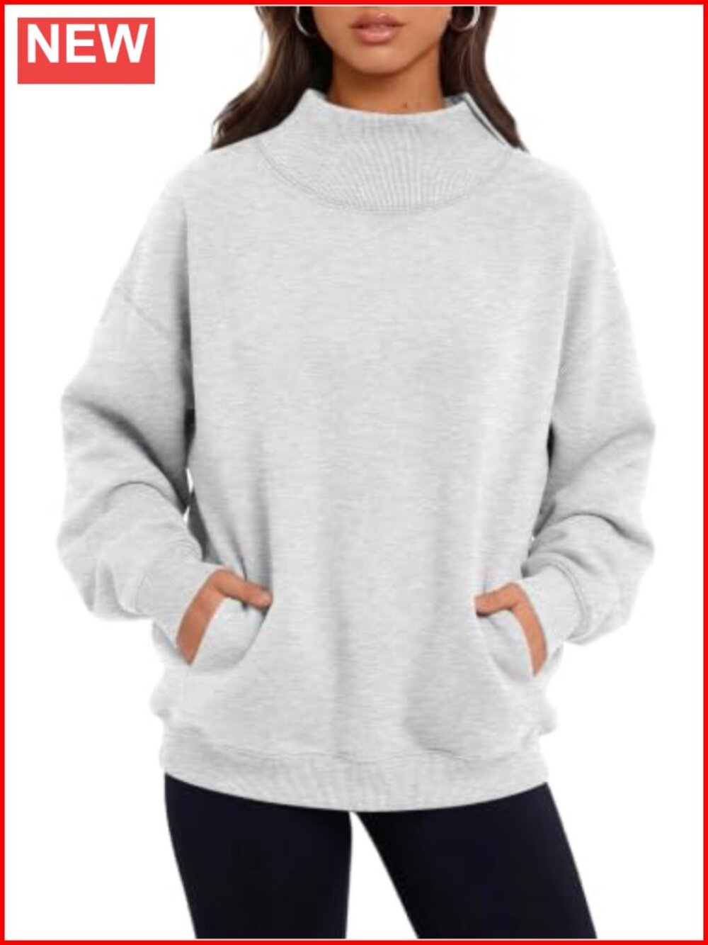 Mock Neck Oversized Sweatshirt with Pockets Cotton Poly Pullover